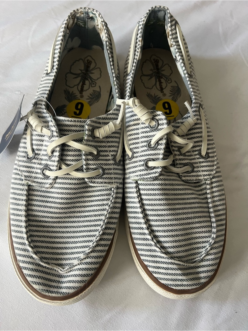 Tommy Bahama Striped Canvas Casual Women’s Boat Shoes - White/Blue Size 9
